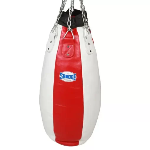 Sandee Full Leather Teardrop Punch Bag- Red/White -Fight Gear Shop TDPB1 REDWHI 1