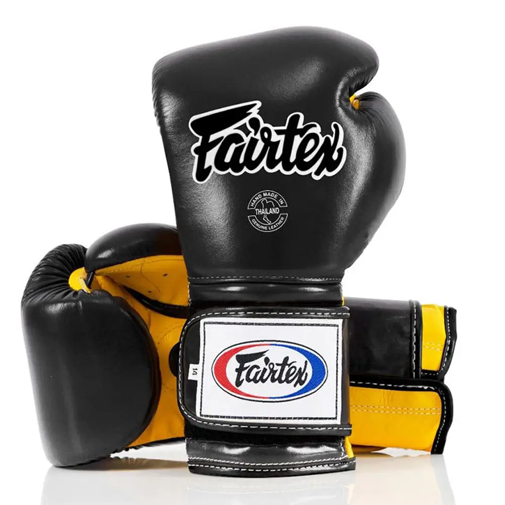 Fairtex BGV9 Black Yellow Mexican Style Muay Thai Gloves 1 Fairtex BGV9 Black Yellow Mexican Style Muay Thai Gloves