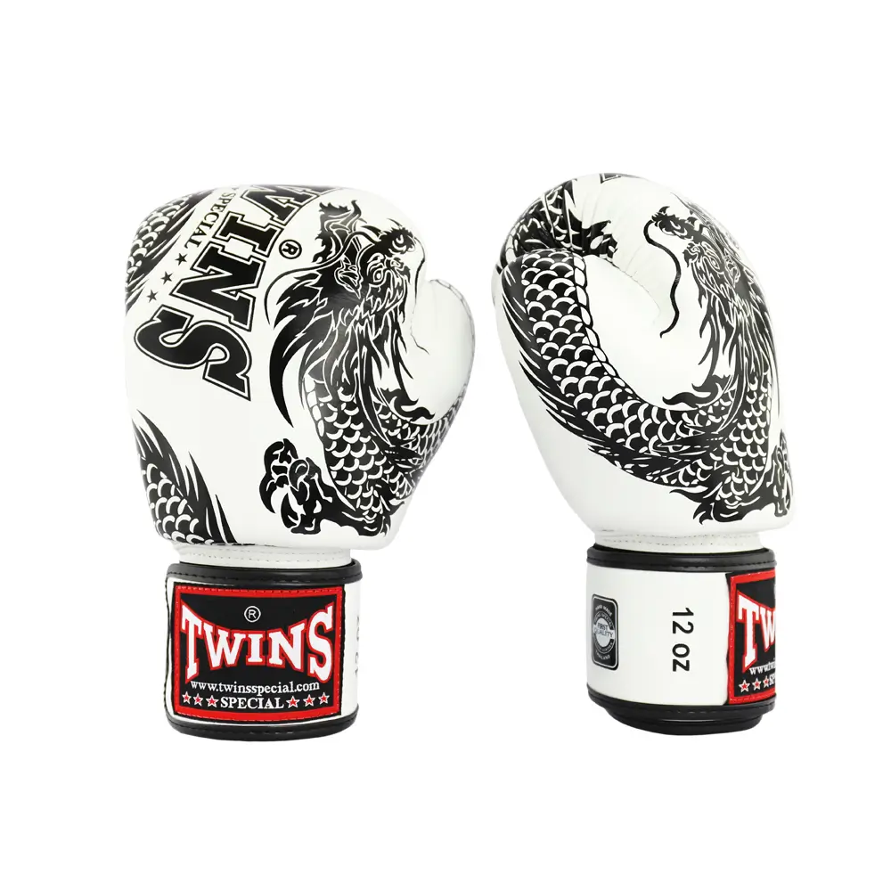 Twins FBGVL3-49 White Flying Dragon Muay Thai Gloves 1 Twins FBGVL3-49 White Flying Dragon Muay Thai Gloves