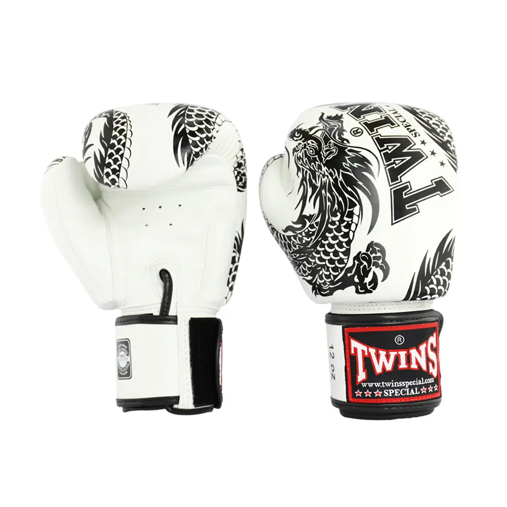 Twins FBGVL3-49 White Flying Dragon Muay Thai Gloves 2 Twins FBGVL3-49 White Flying Dragon Muay Thai Gloves - Image 2